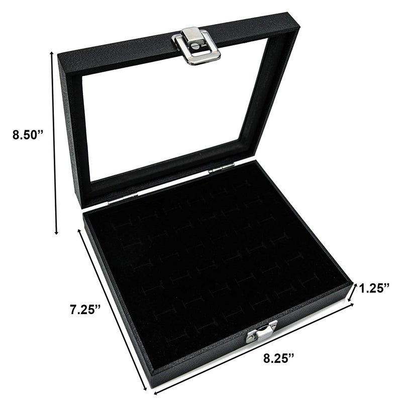 Huji Elegant Glass Top Ring Display Showcase - Velvet Insert Liner - Perfect Jewelry Organizer for Rings and More (36 Slot Case) - Image 4